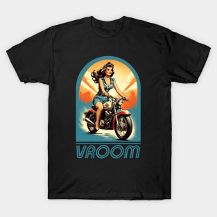 VROOM Biker Girl Graphic Design T-Shirt